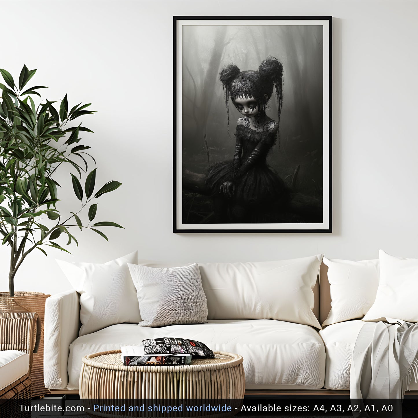 Gothic Girl in Forest Poster Print, Creepy Cute Wall Art, Art Prints Spooky, Alternative Home Decor, Halloween Gift for her