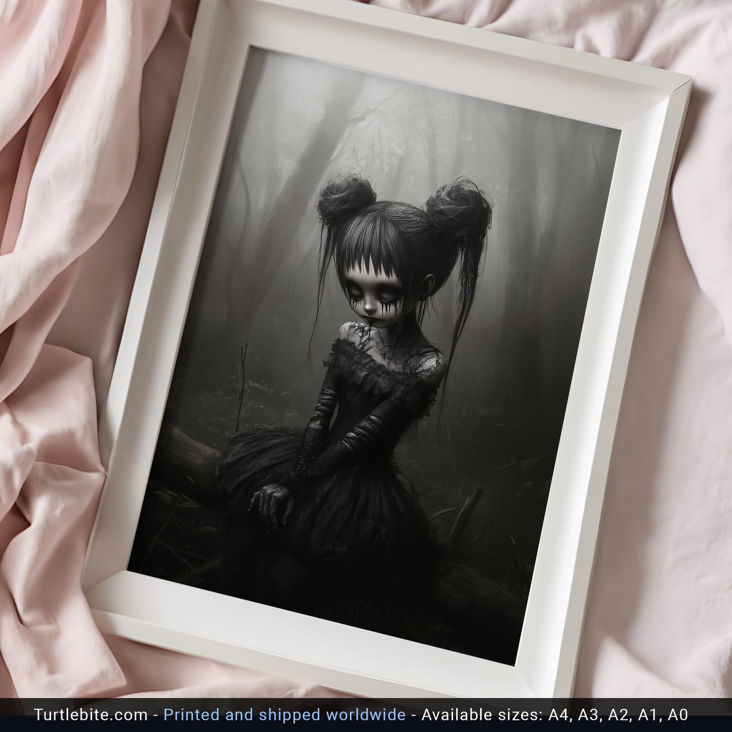 Gothic Girl in Forest Poster Print, Creepy Cute Wall Art, Art Prints Spooky, Alternative Home Decor, Halloween Gift for her