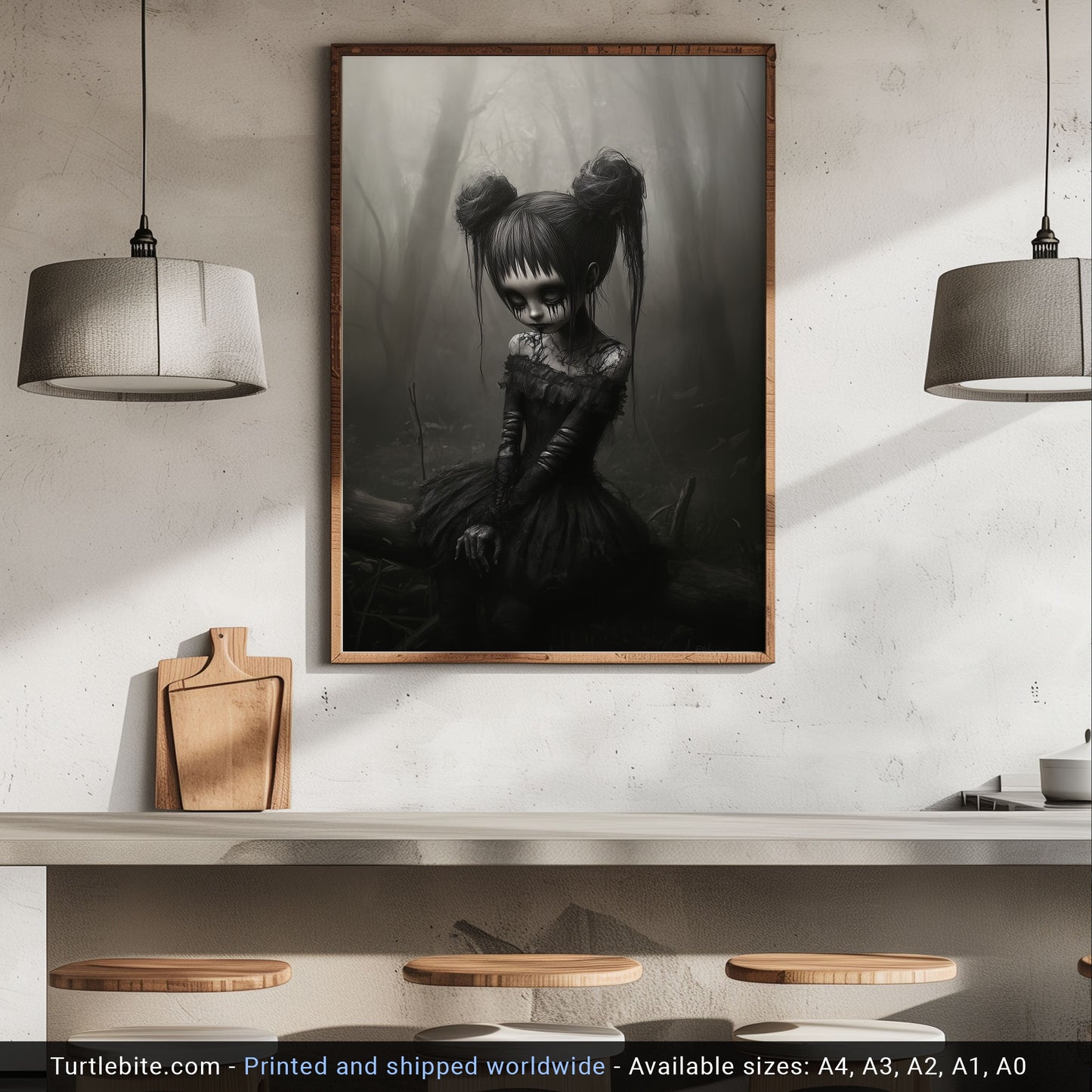 Gothic Girl in Forest Poster Print, Creepy Cute Wall Art, Art Prints Spooky, Alternative Home Decor, Halloween Gift for her