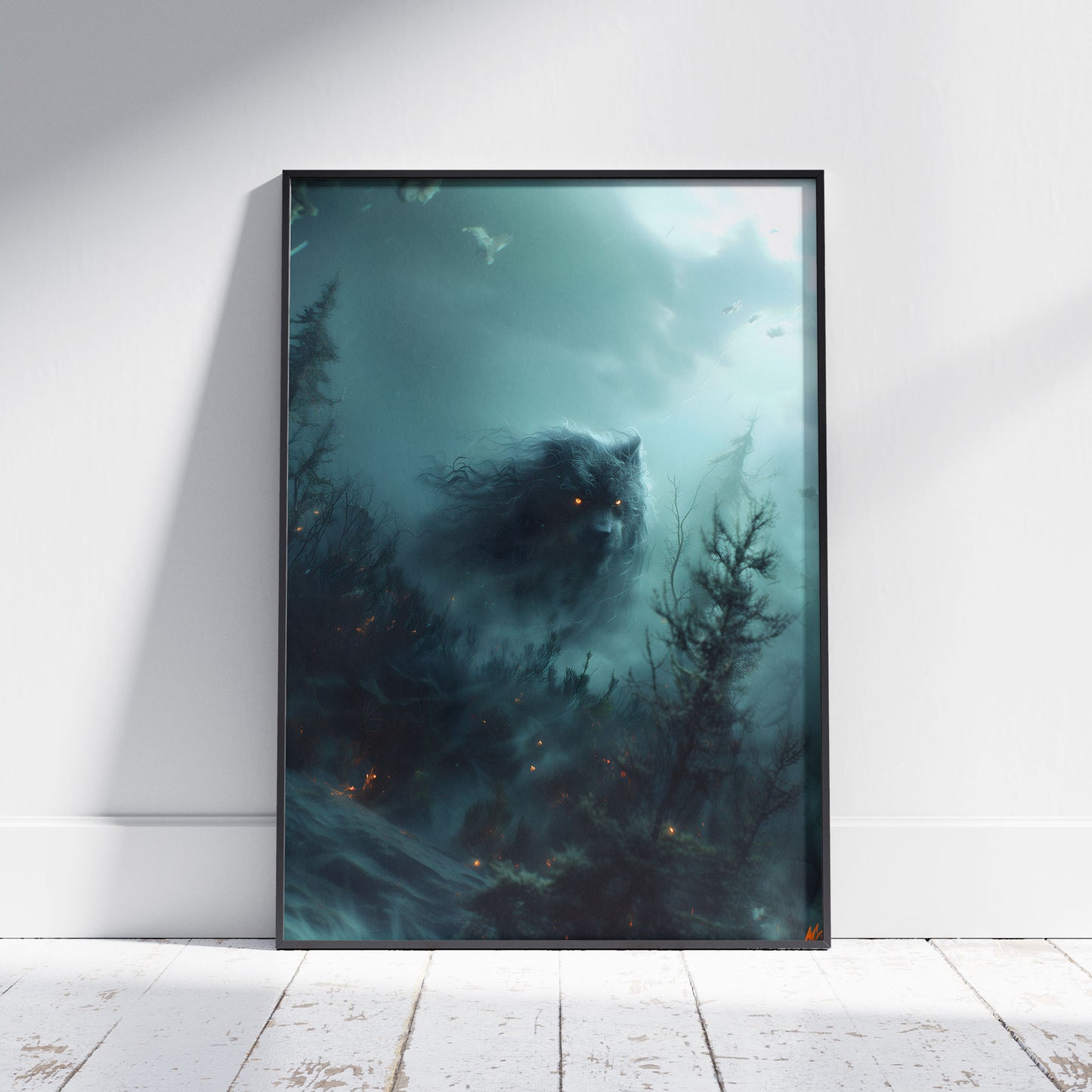 Mysterious Ghostly Bear in Misty Forest - Creepy Gothic Wall Art