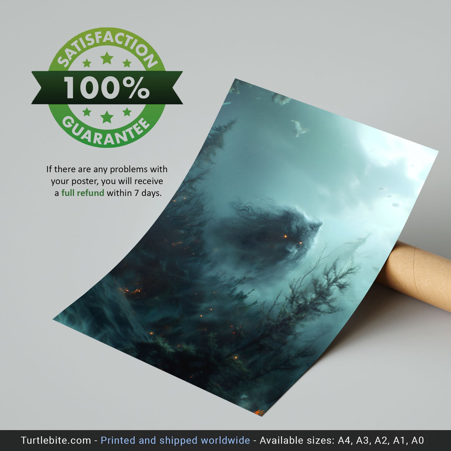 Mysterious Ghostly Bear in Misty Forest - Creepy Gothic Wall Art