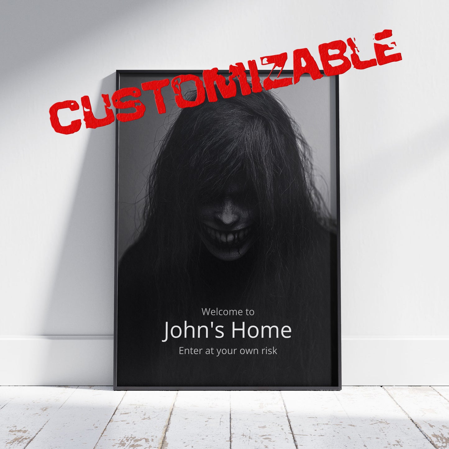 Personalized Scary Art Print, Dark Halloween Decoration, Custom Name Sign, Spooky Home Decor