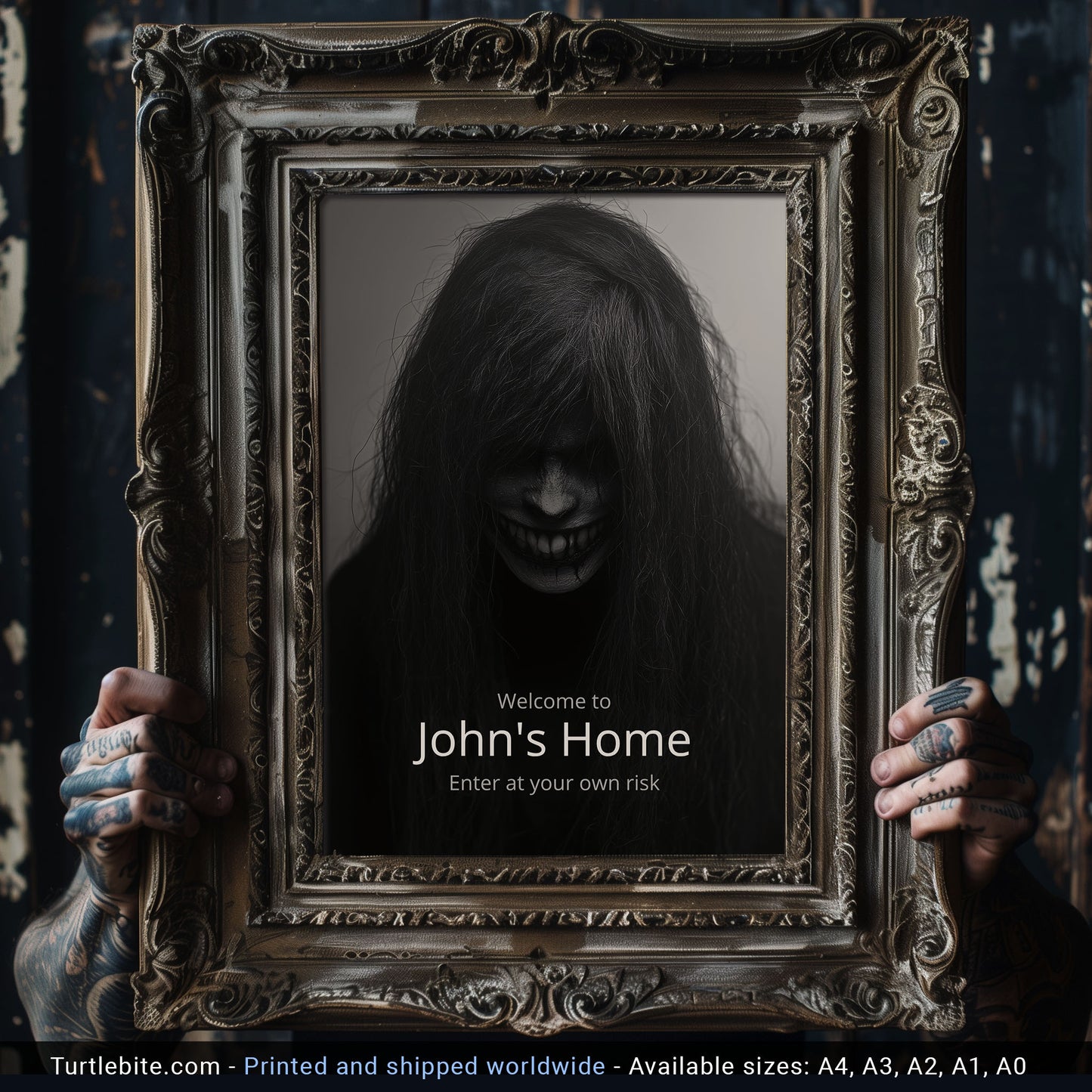 Personalized Scary Art Print, Dark Halloween Decoration, Custom Name Sign, Spooky Home Decor
