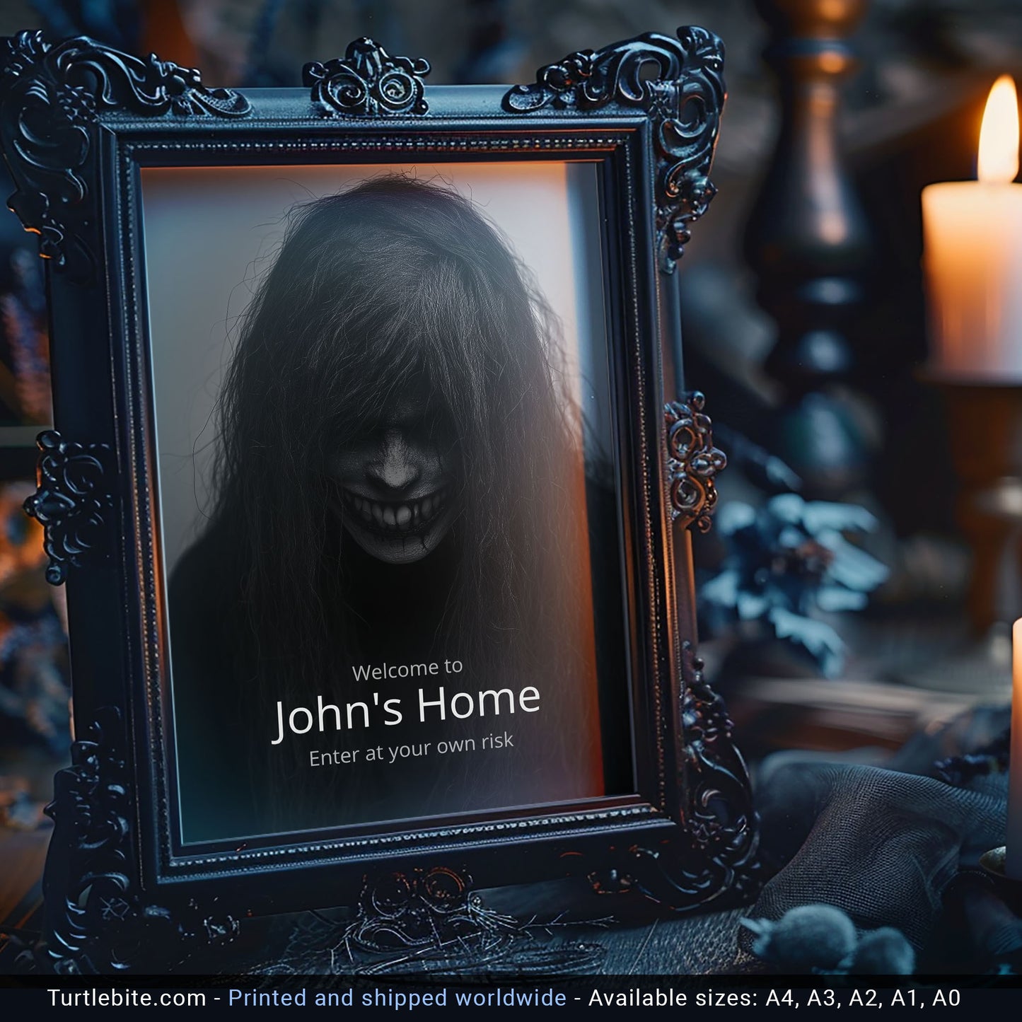Personalized Scary Art Print, Dark Halloween Decoration, Custom Name Sign, Spooky Home Decor