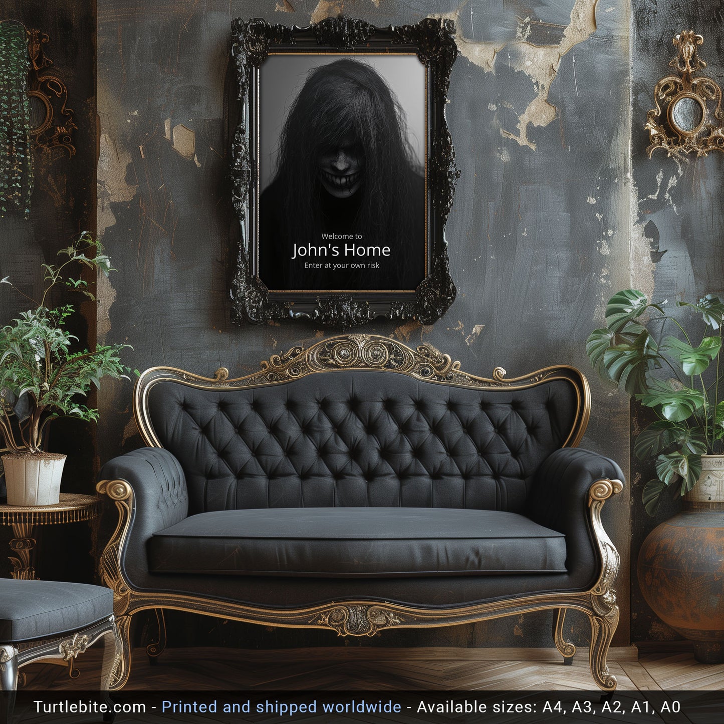 Personalized Scary Art Print, Dark Halloween Decoration, Custom Name Sign, Spooky Home Decor