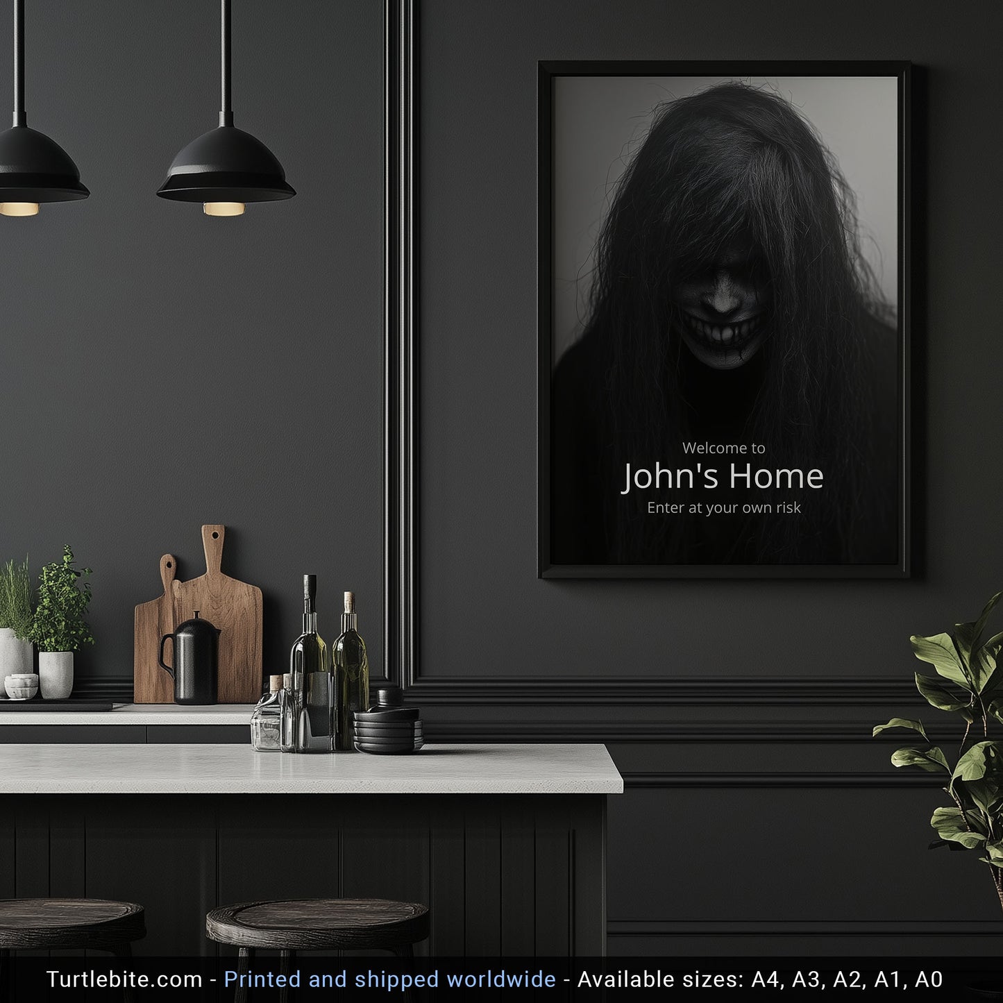 Personalized Scary Art Print, Dark Halloween Decoration, Custom Name Sign, Spooky Home Decor