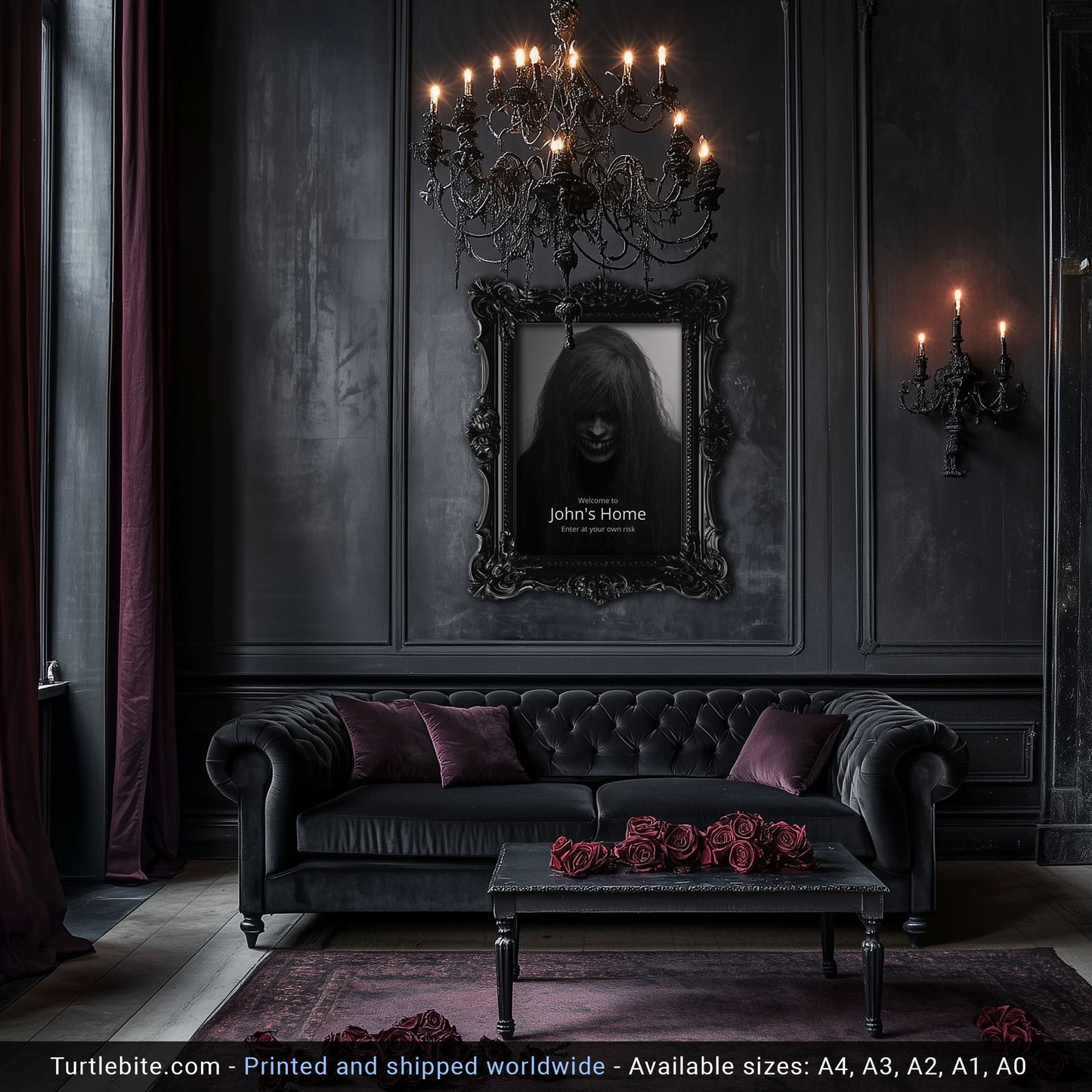 Personalized Scary Art Print, Dark Halloween Decoration, Custom Name Sign, Spooky Home Decor