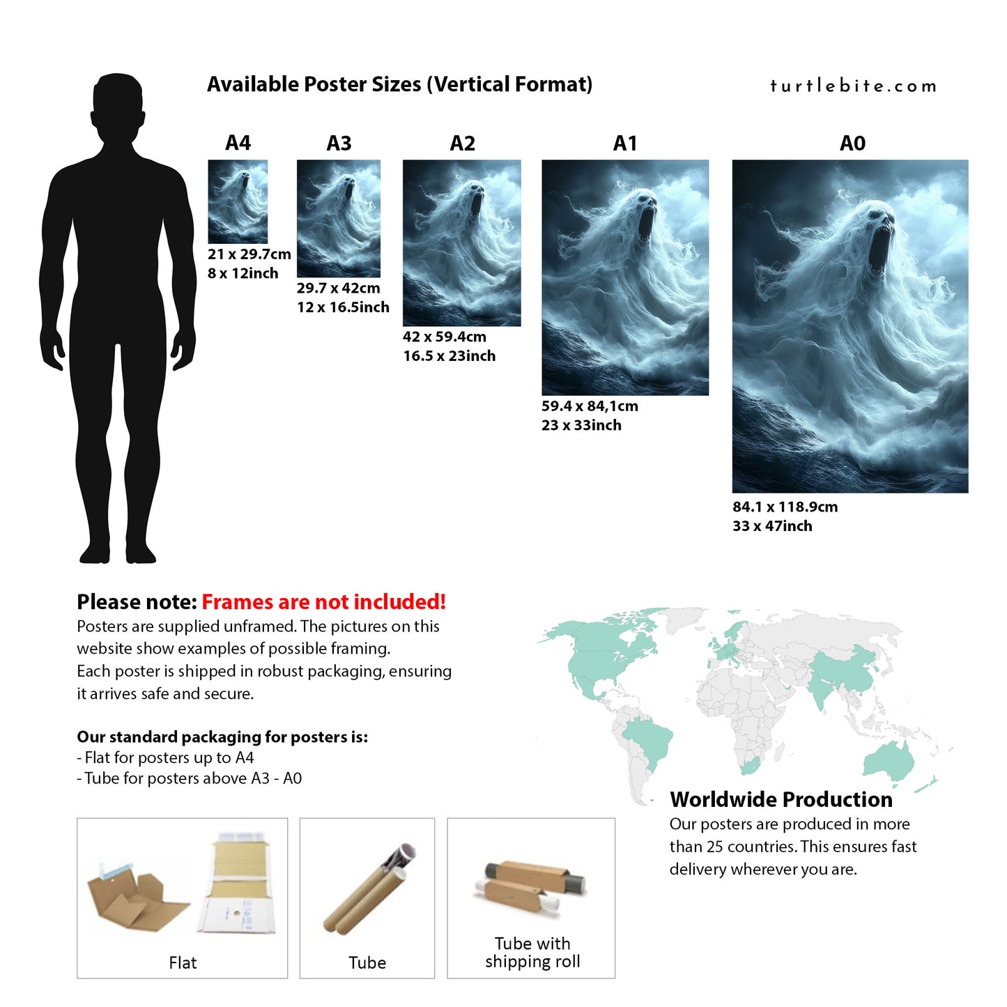 Terrifying Ocean Ghost Poster Print, Dark Sea Spirit Screaming Amid Stormy Waves in Spooky Supernatural Horror Artwork