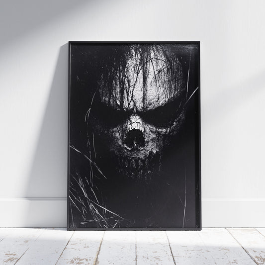 Analog Horror Skull Face Poster, Black and White Dark Fine Art, Bizarre Scary Print
