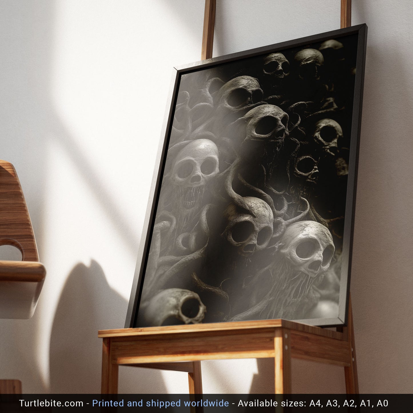 Skull Wall Art – Twisted Gothic Horror Print Featuring Surreal Skulls and Tentacles, Macabre Decor for Dark Art Enthusiasts