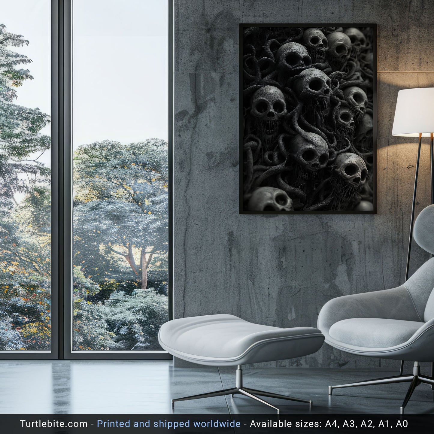 Skull Wall Art – Twisted Gothic Horror Print Featuring Surreal Skulls and Tentacles, Macabre Decor for Dark Art Enthusiasts