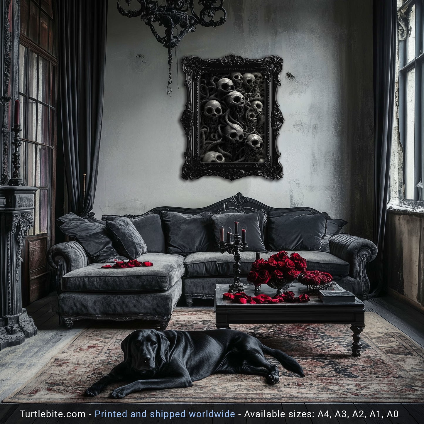 Skull Wall Art – Twisted Gothic Horror Print Featuring Surreal Skulls and Tentacles, Macabre Decor for Dark Art Enthusiasts