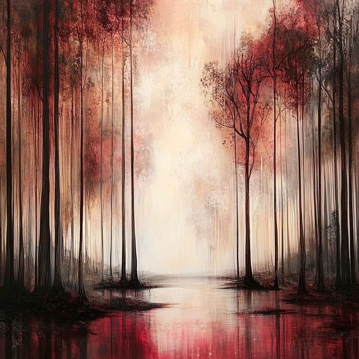Gothic Forest Art Print, Moody Red and Black Landscape Poster