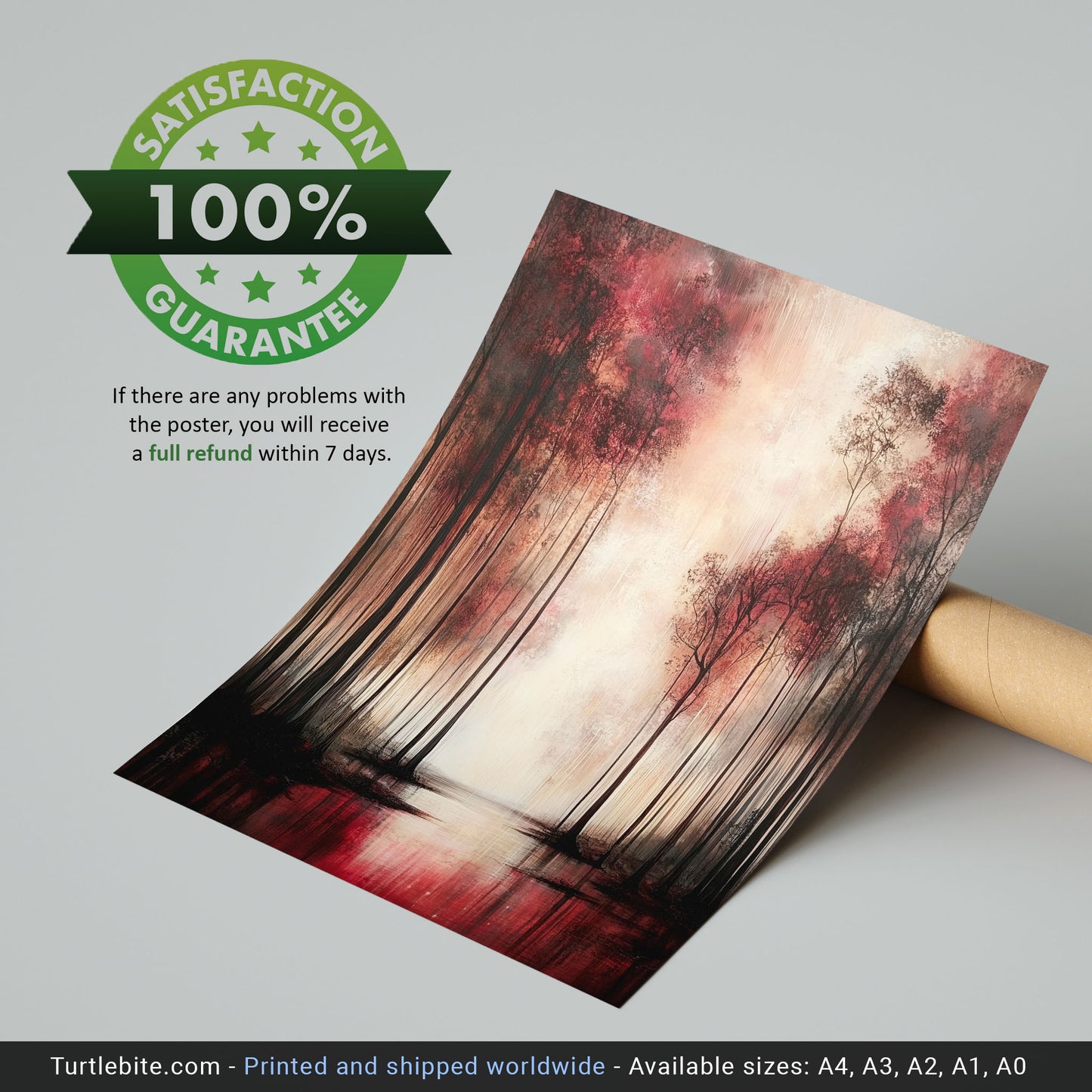 Gothic Forest Art Print, Moody Red and Black Landscape Poster