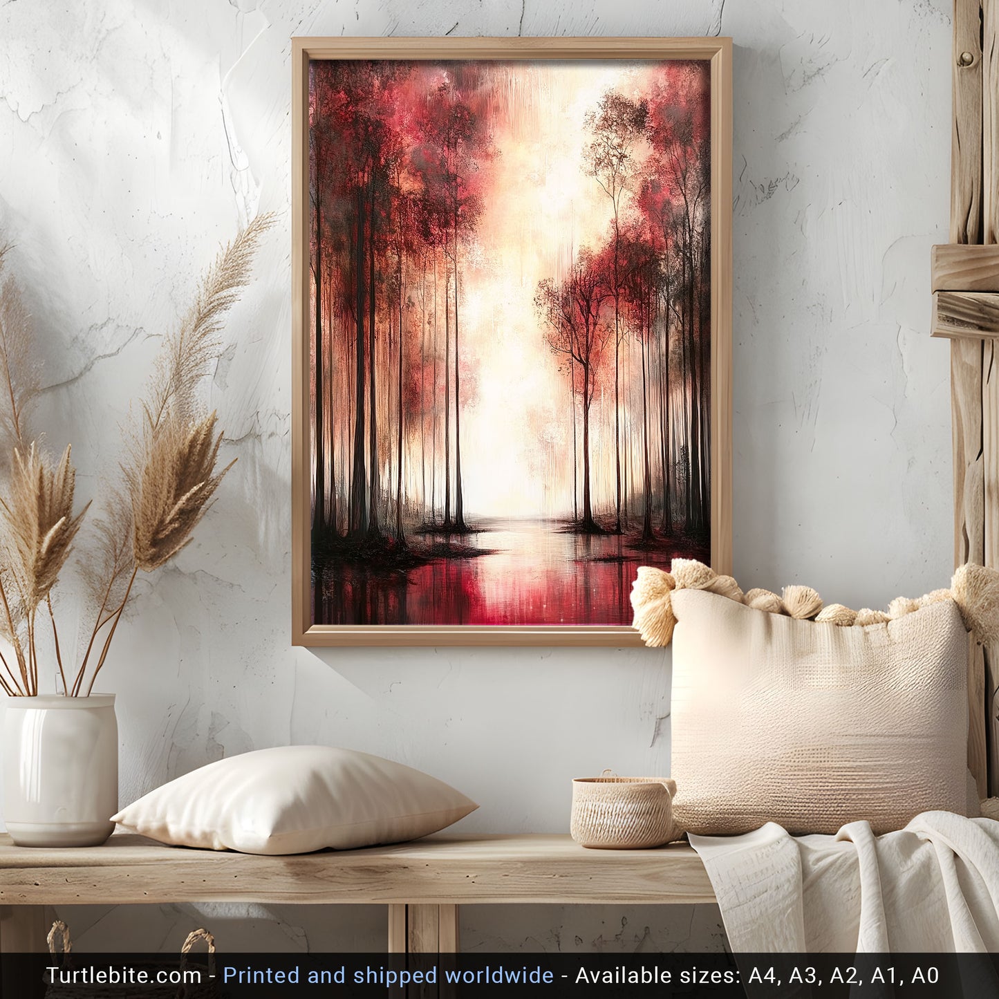 Gothic Forest Art Print, Moody Red and Black Landscape Poster