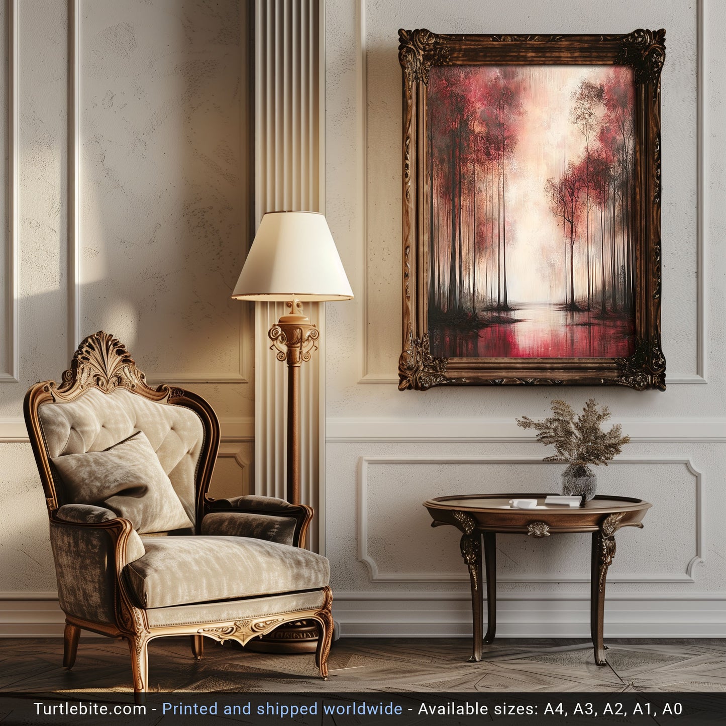 Gothic Forest Art Print, Moody Red and Black Landscape Poster