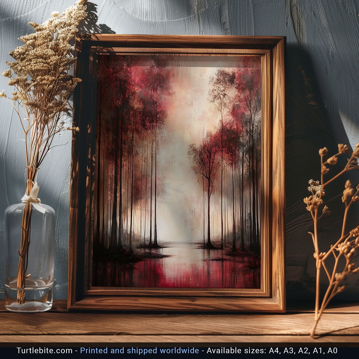 Gothic Forest Art Print, Moody Red and Black Landscape Poster