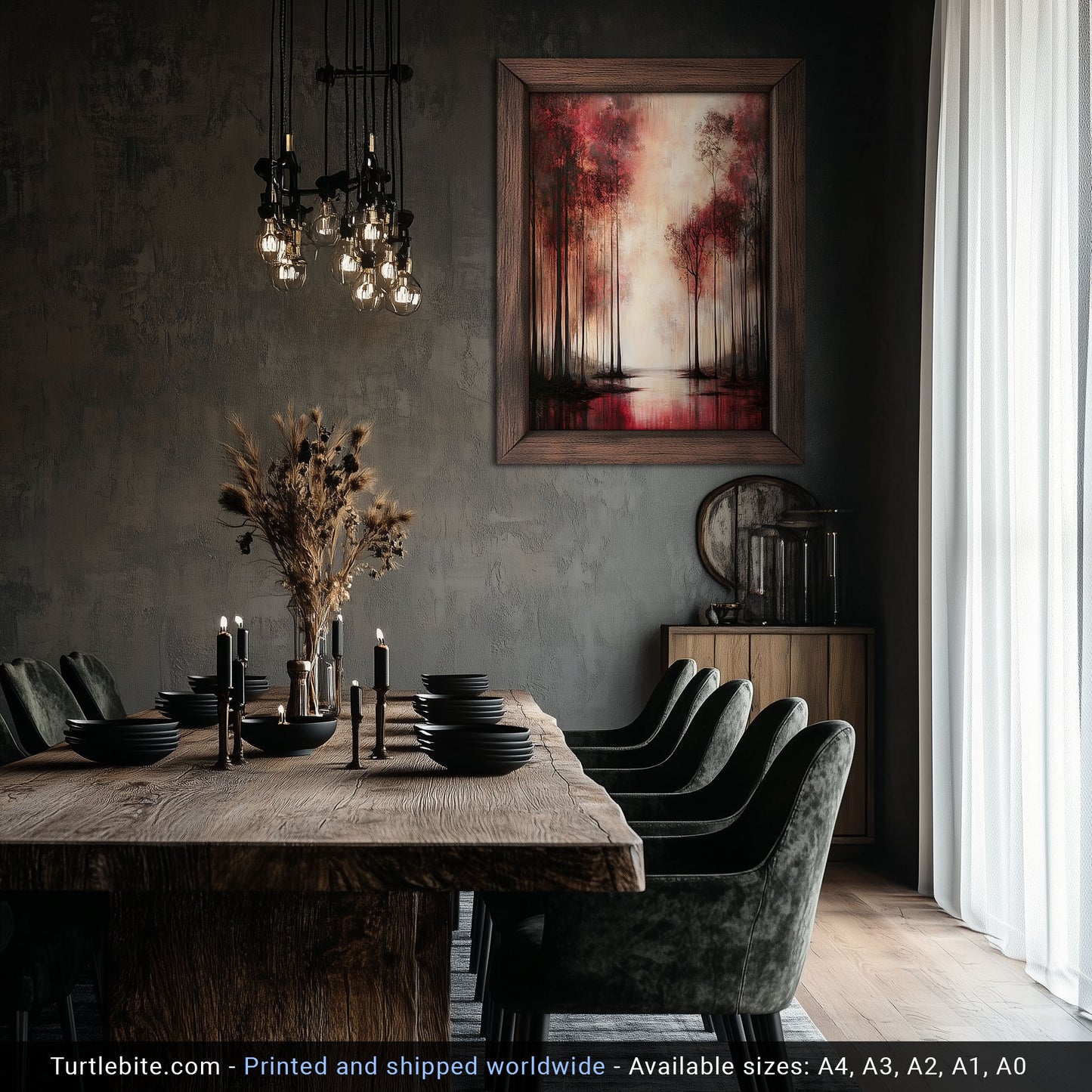 Gothic Forest Art Print, Moody Red and Black Landscape Poster