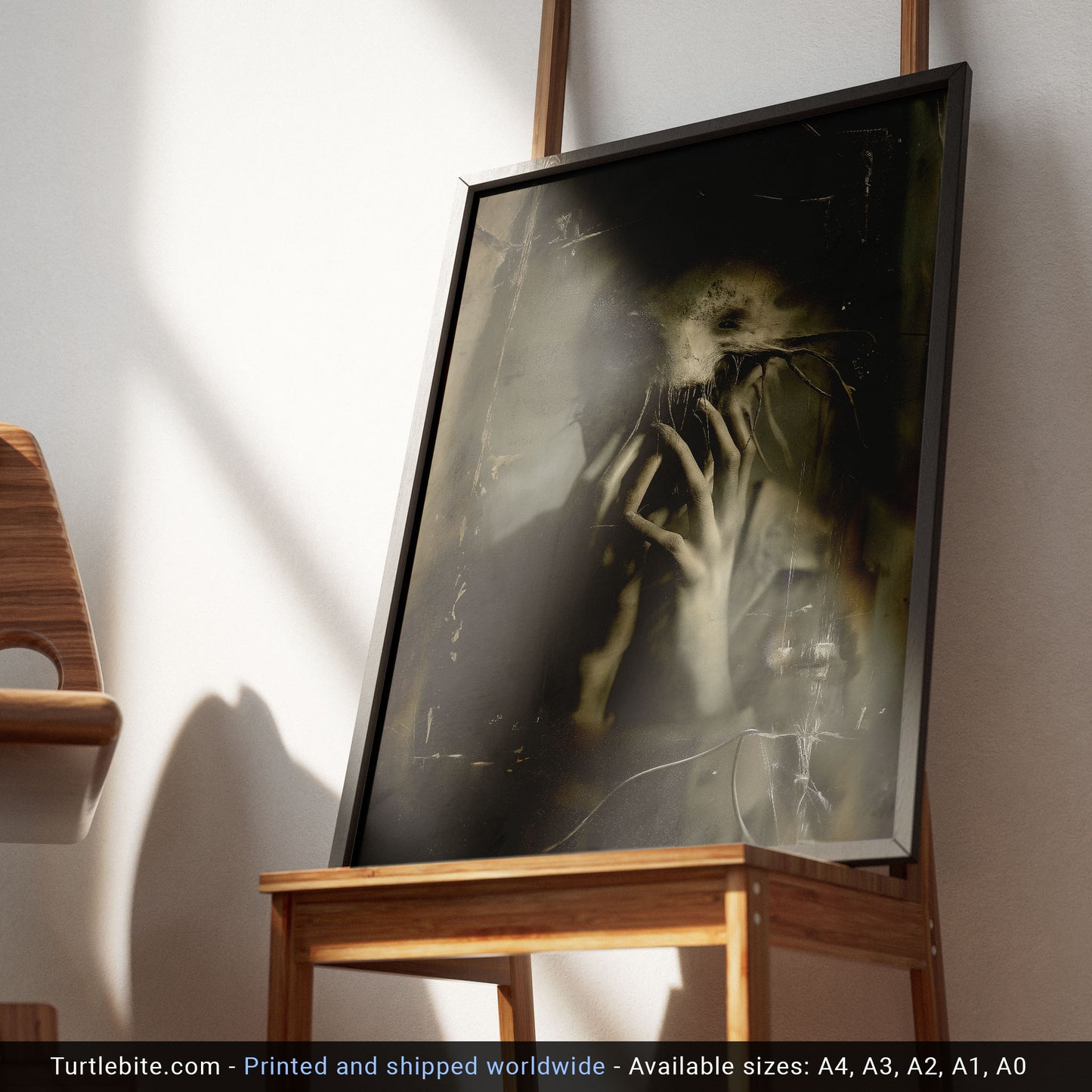 Macabre atmospheric poster showing haunting ethereal form, spooky gothic home decor wall art