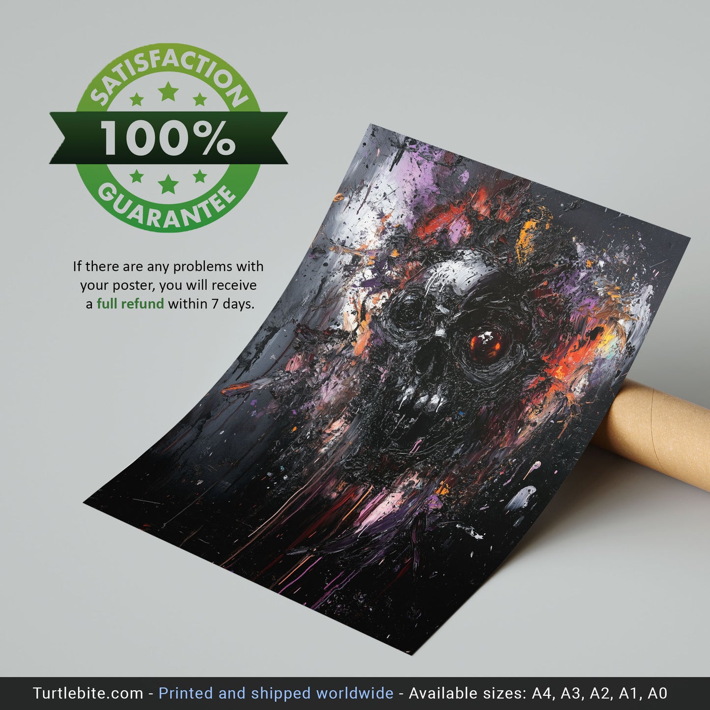 Dark Abstract Gritty Skull Oil Painting Poster | Whimsical Dark Aesthetic Wall Art for Living Room