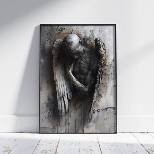Gothic Broken Angel Wall Art - Surreal Poster for Moody Home Decor