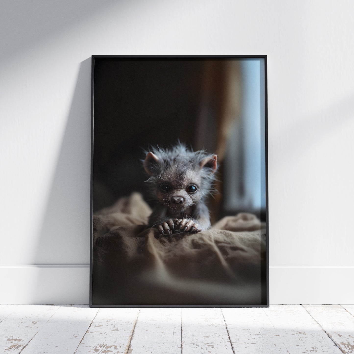 Baby Werewolf Just Woke Up Poster, Creepy Cute Gothic Wall Art
