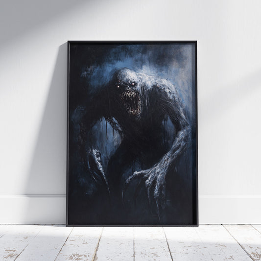 Dark Grey Soul Oil Painting - Spooky Gothic Wall Art - Eerie Creature Print