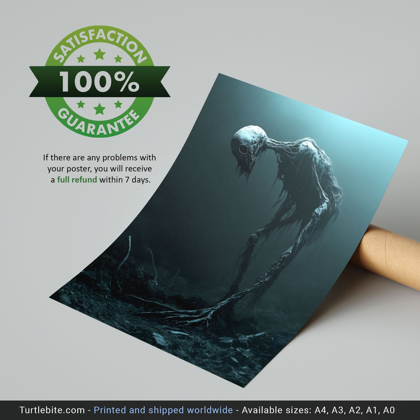 Deep Sea Skeleton Creature Dark Art Poster Print | Haunted Art Horror