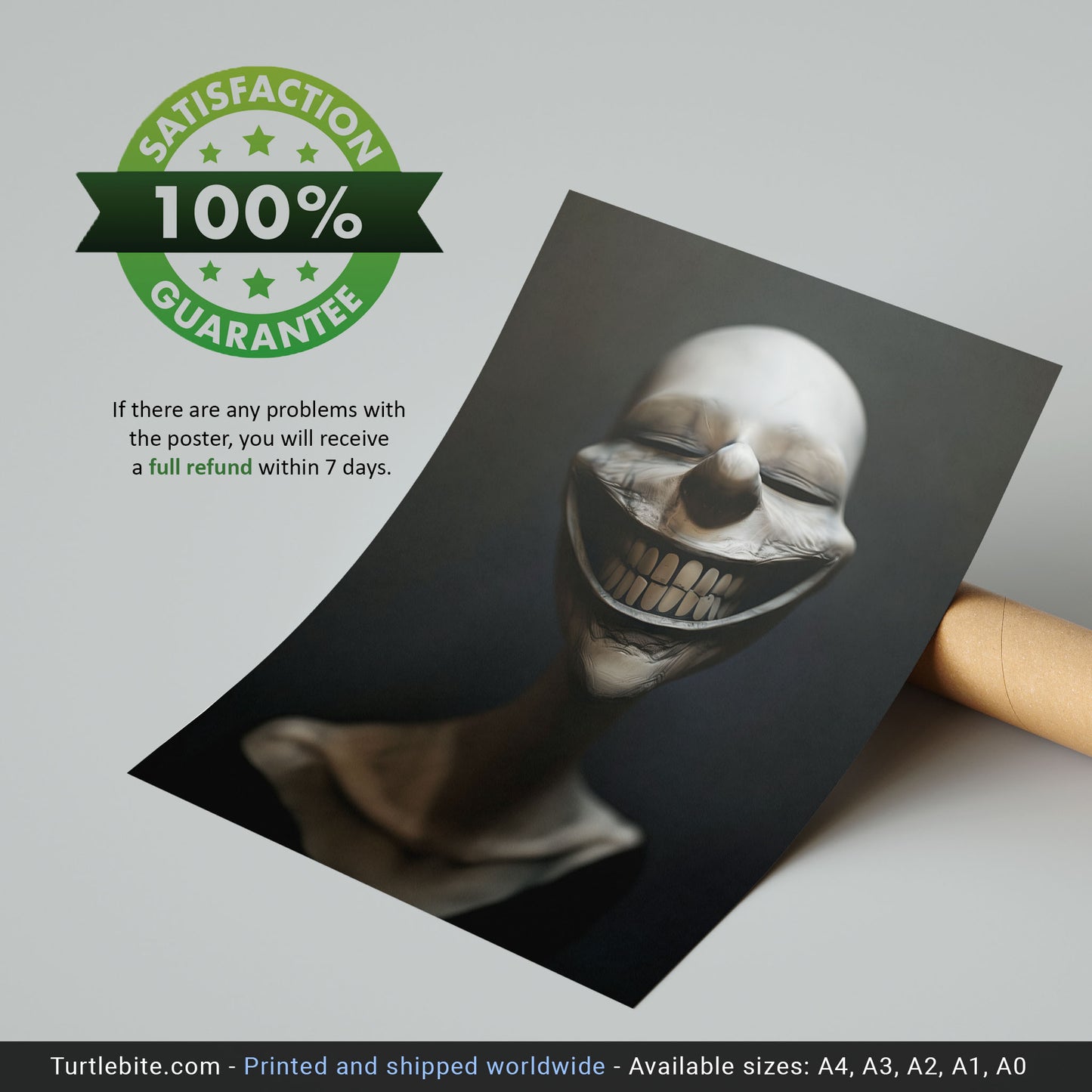 Bizarre Grinning White Head Poster, Dark Witchy Gothic Wall Art