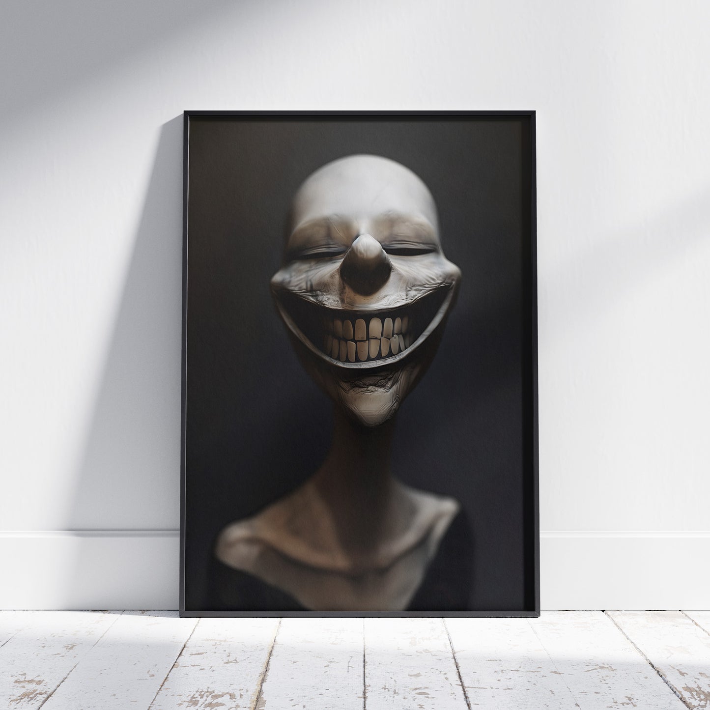 Bizarre Grinning White Head Poster, Dark Witchy Gothic Wall Art