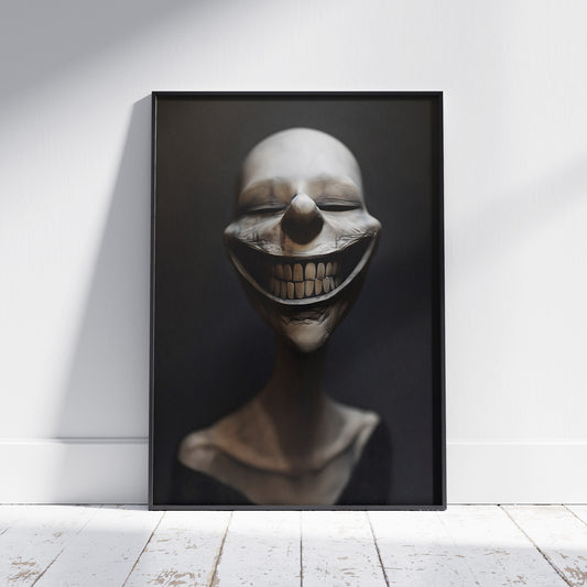Bizarre Grinning White Head Poster, Dark Witchy Gothic Wall Art