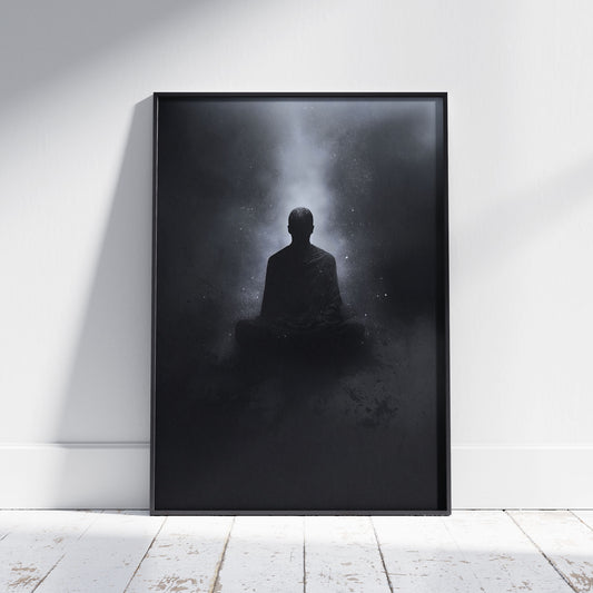 Dark Floating Yogi Painting Poster | Black and White Poster Art Print