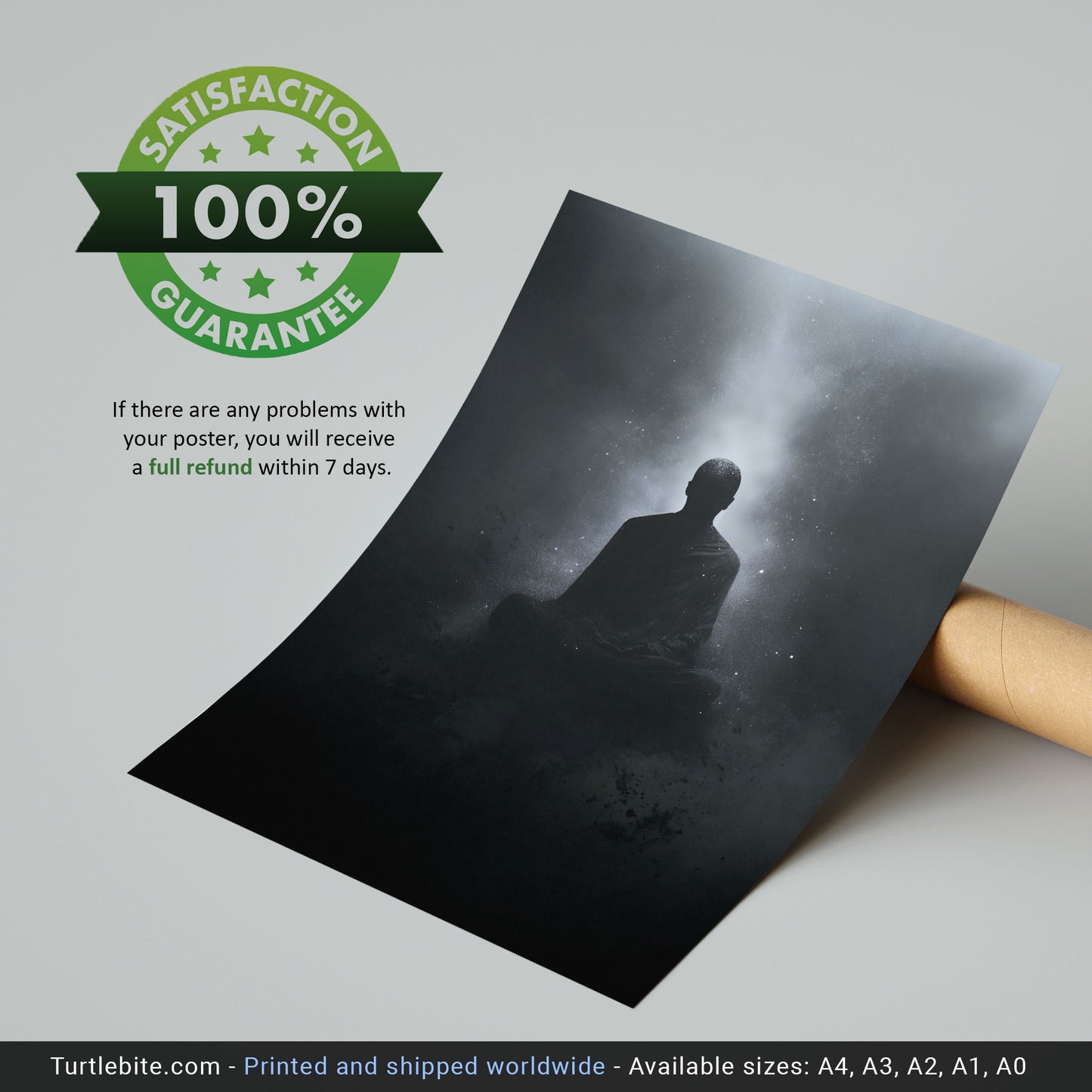 Dark Floating Yogi Painting Poster | Black and White Poster Art Print