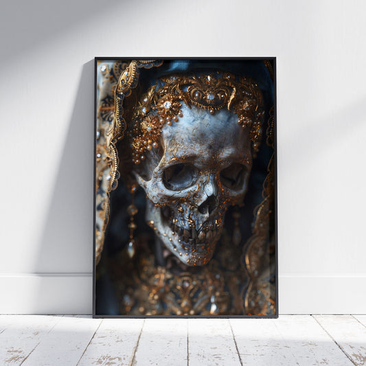 Gothic Glamourous Blue Skull Portrait - Poster