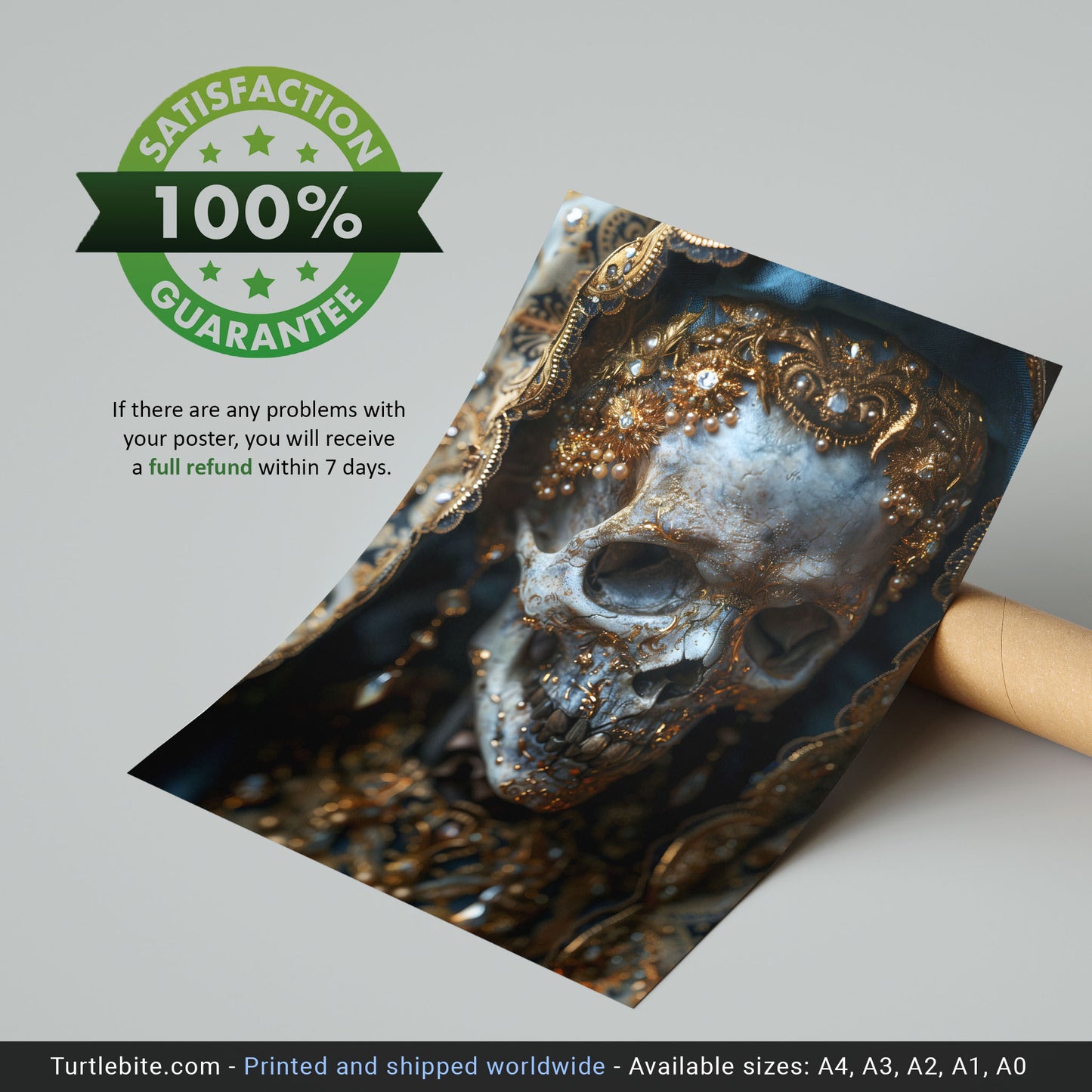 Gothic Glamourous Blue Skull Portrait - Poster