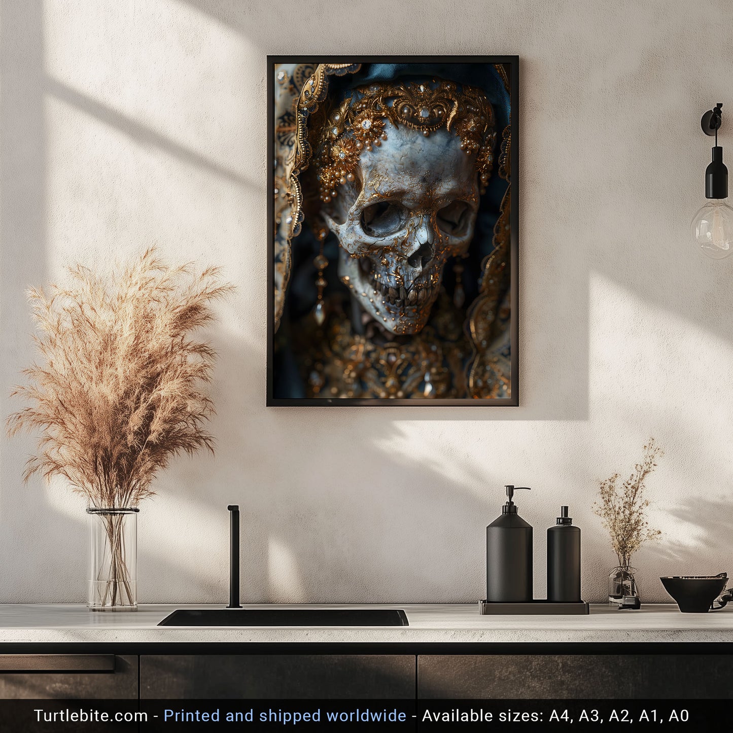 Gothic Glamourous Blue Skull Portrait - Poster