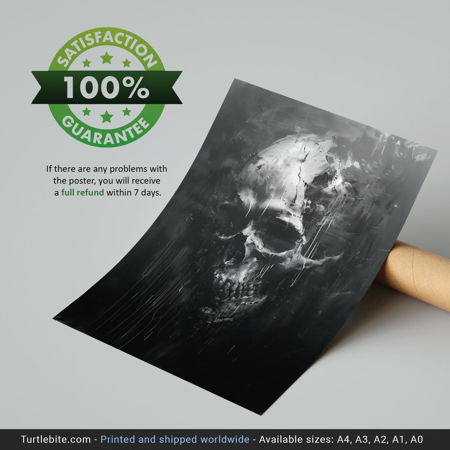 Black and White Skull Painting, Gothic Dark Aesthetic Wall Art