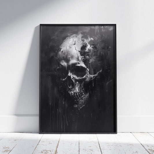 Black and White Skull Painting, Gothic Dark Aesthetic Wall Art