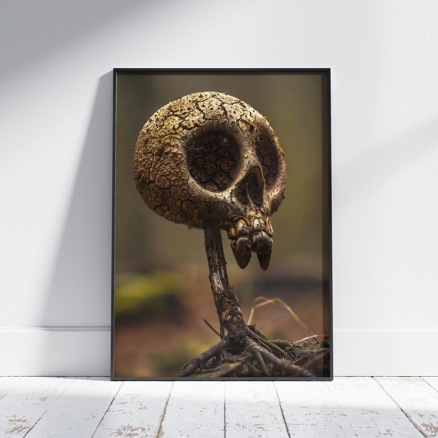 Whimsical Mushroom Skull Poster - Creepy Cute Botanical Print - Floral Dark Wall Art