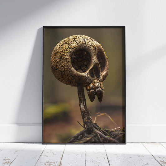 Whimsical Mushroom Skull Poster - Creepy Cute Botanical Print - Floral Dark Wall Art