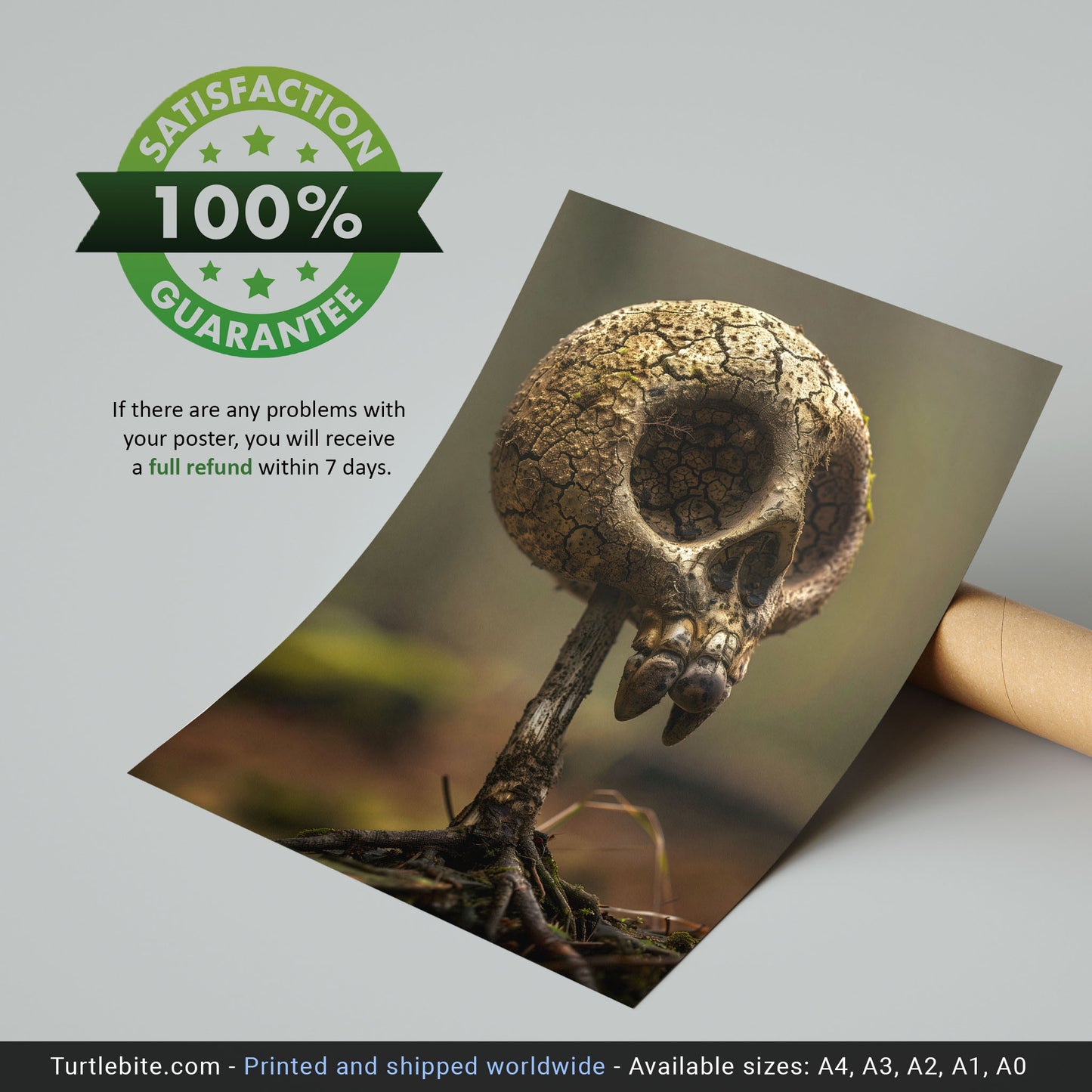 Whimsical Mushroom Skull Poster - Creepy Cute Botanical Print - Floral Dark Wall Art