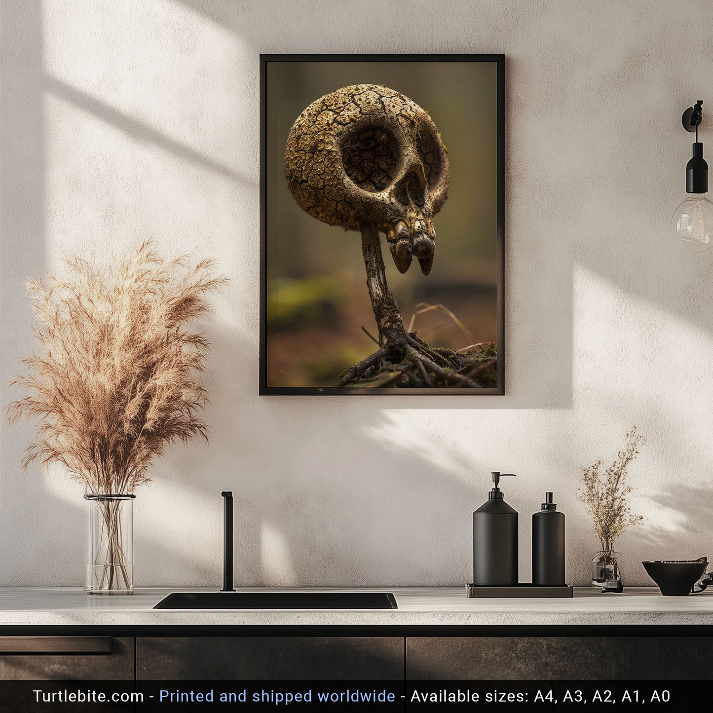 Whimsical Mushroom Skull Poster - Creepy Cute Botanical Print - Floral Dark Wall Art