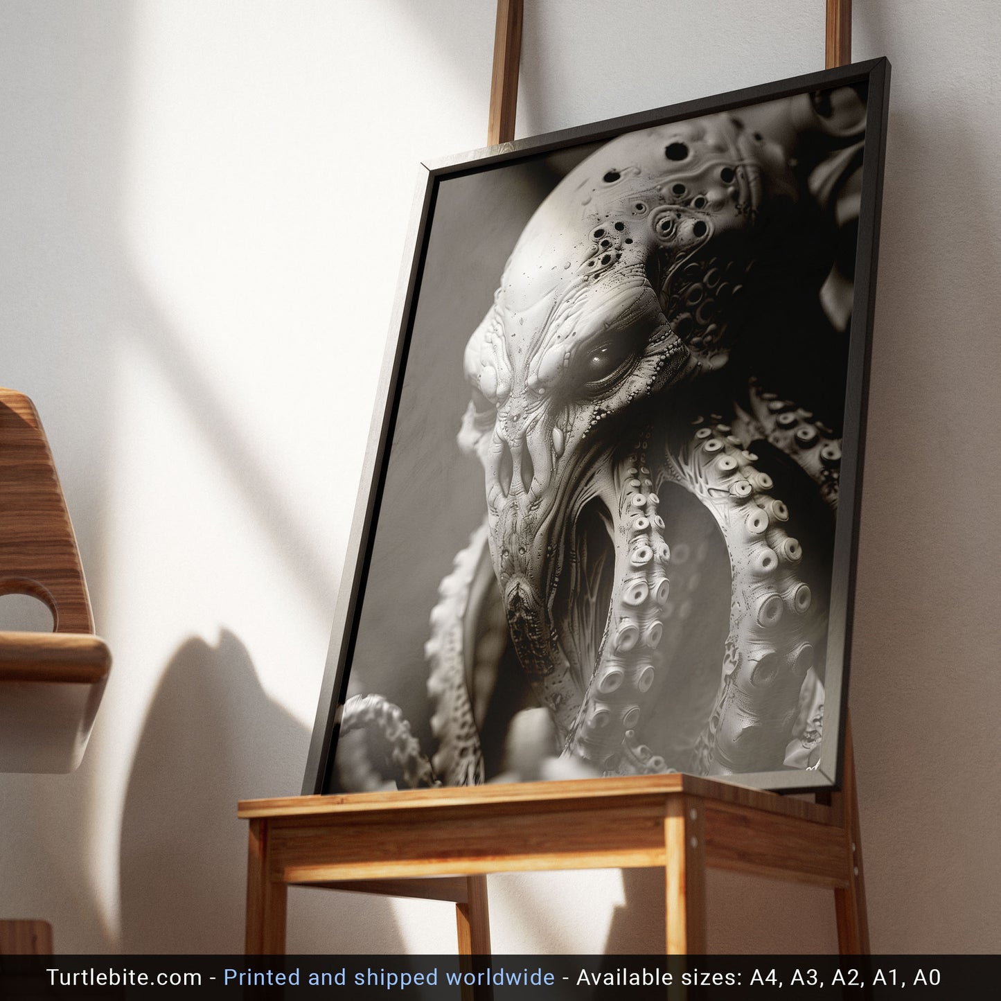 Creepy Octopus Head Poster - Black and White Monster Wall Art