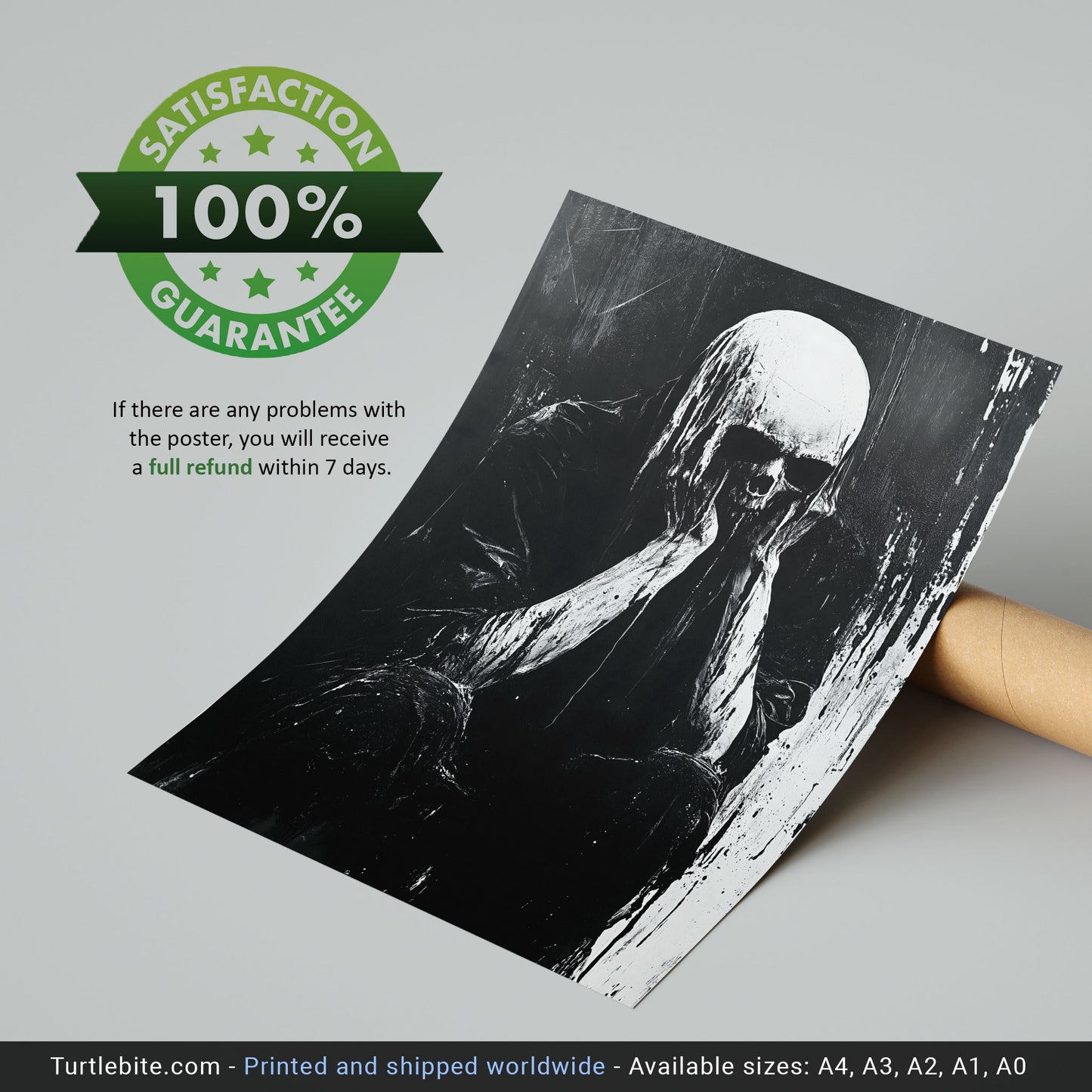 Analog Horror Skull Creature Poster - Black and White Dark Wall Art Painting