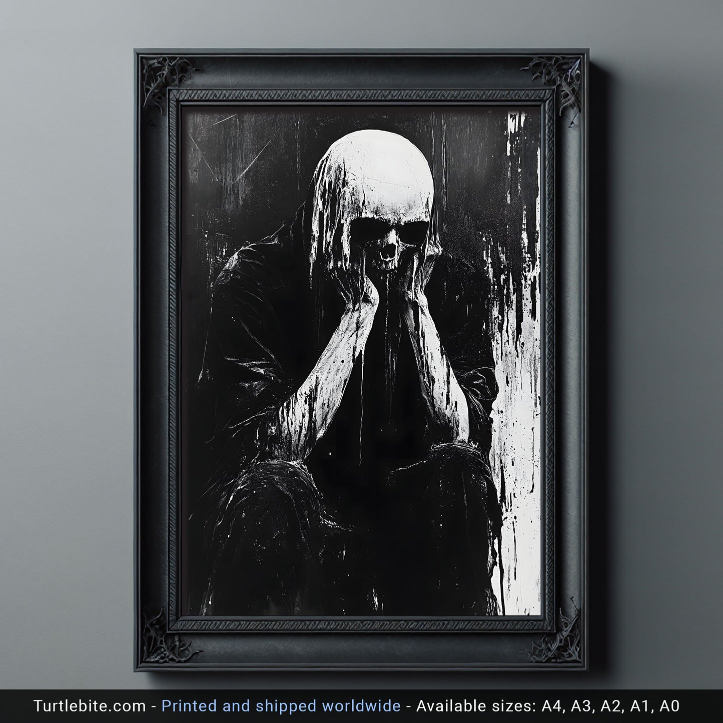 Analog Horror Skull Creature Poster - Black and White Dark Wall Art Painting
