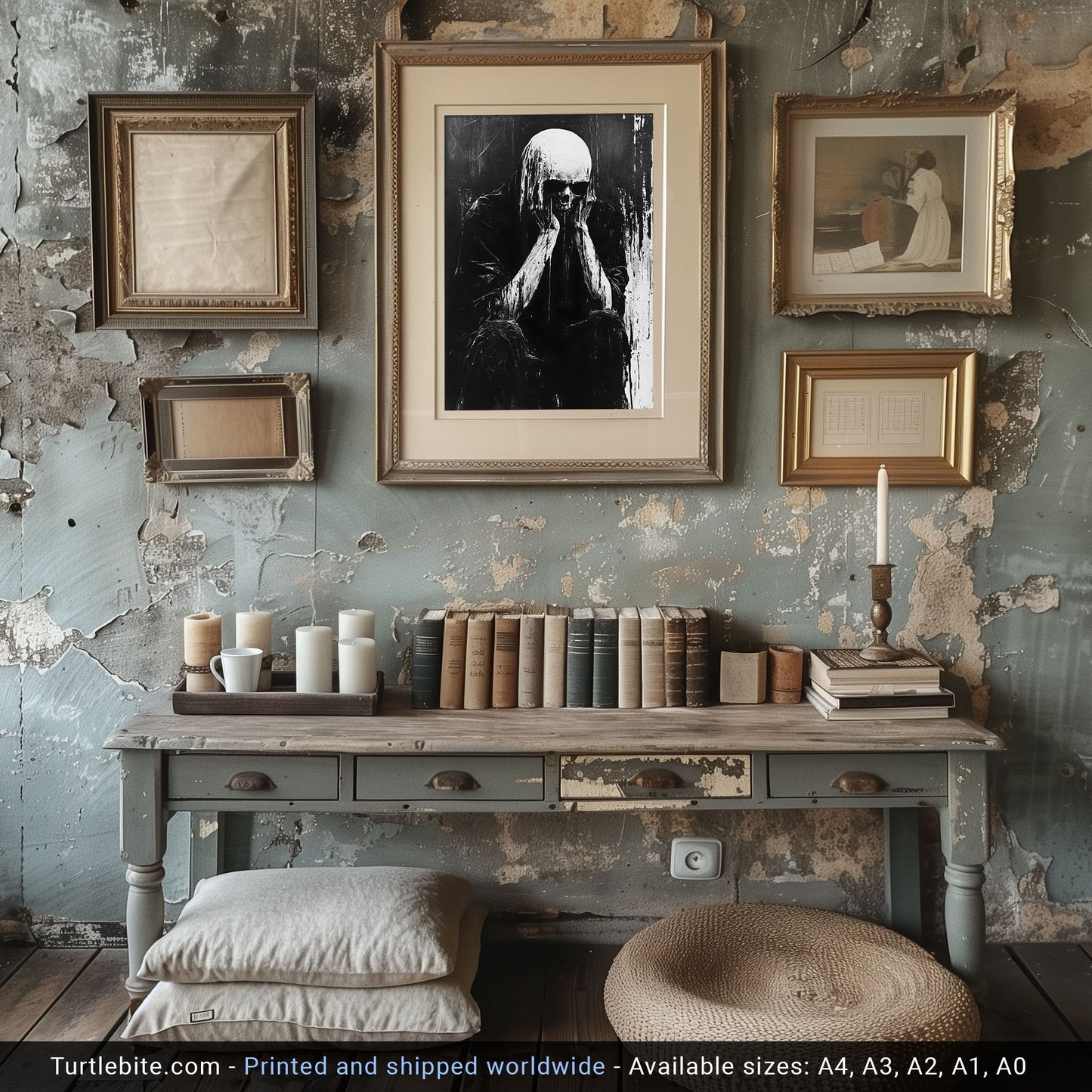 Analog Horror Skull Creature Poster - Black and White Dark Wall Art Painting