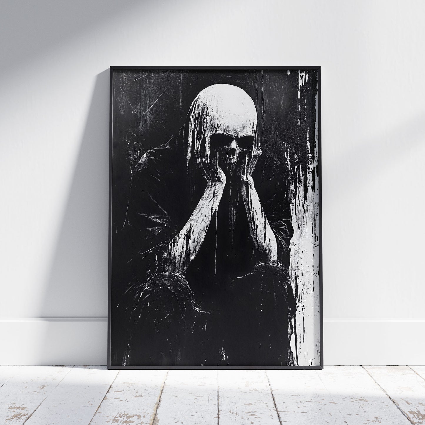 Analog Horror Skull Creature Poster - Black and White Dark Wall Art Painting