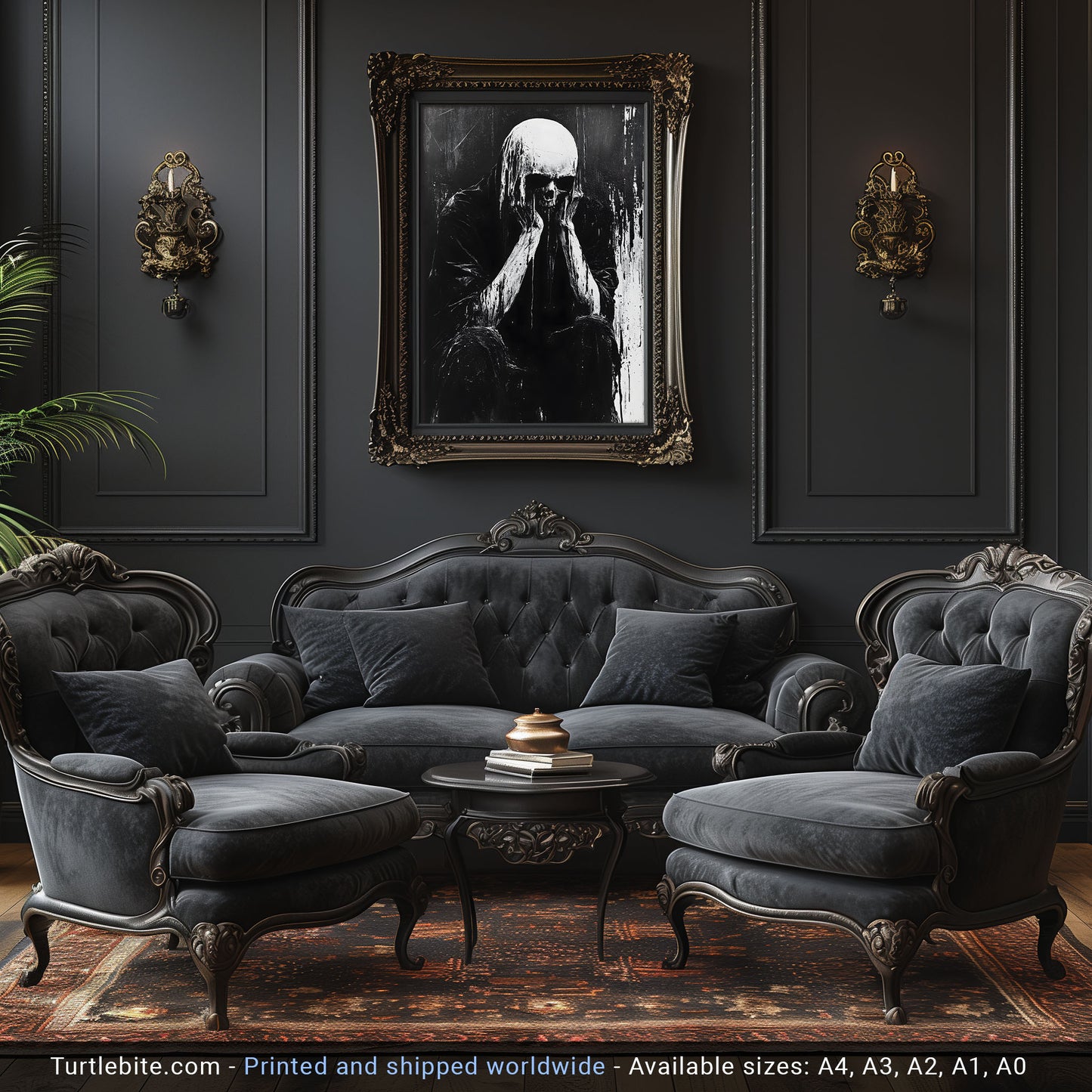 Analog Horror Skull Creature Poster - Black and White Dark Wall Art Painting