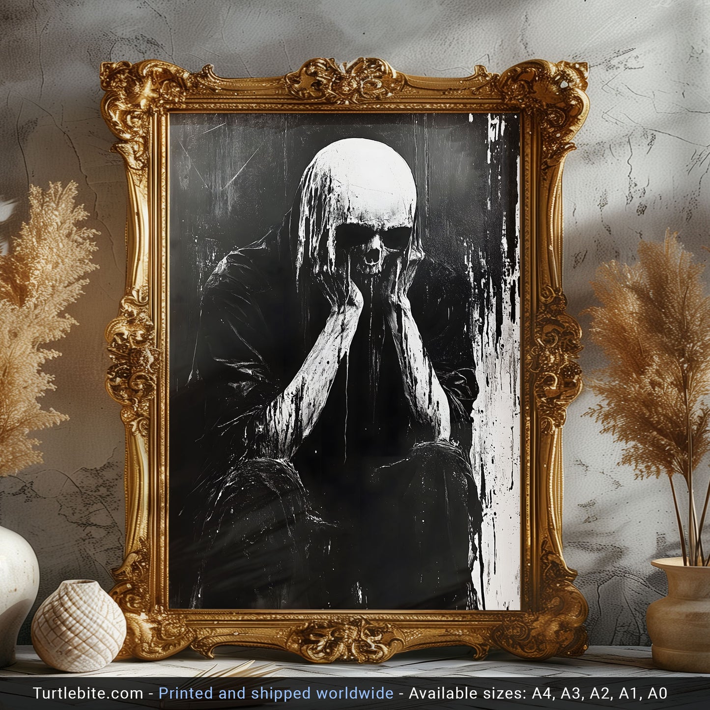 Analog Horror Skull Creature Poster - Black and White Dark Wall Art Painting