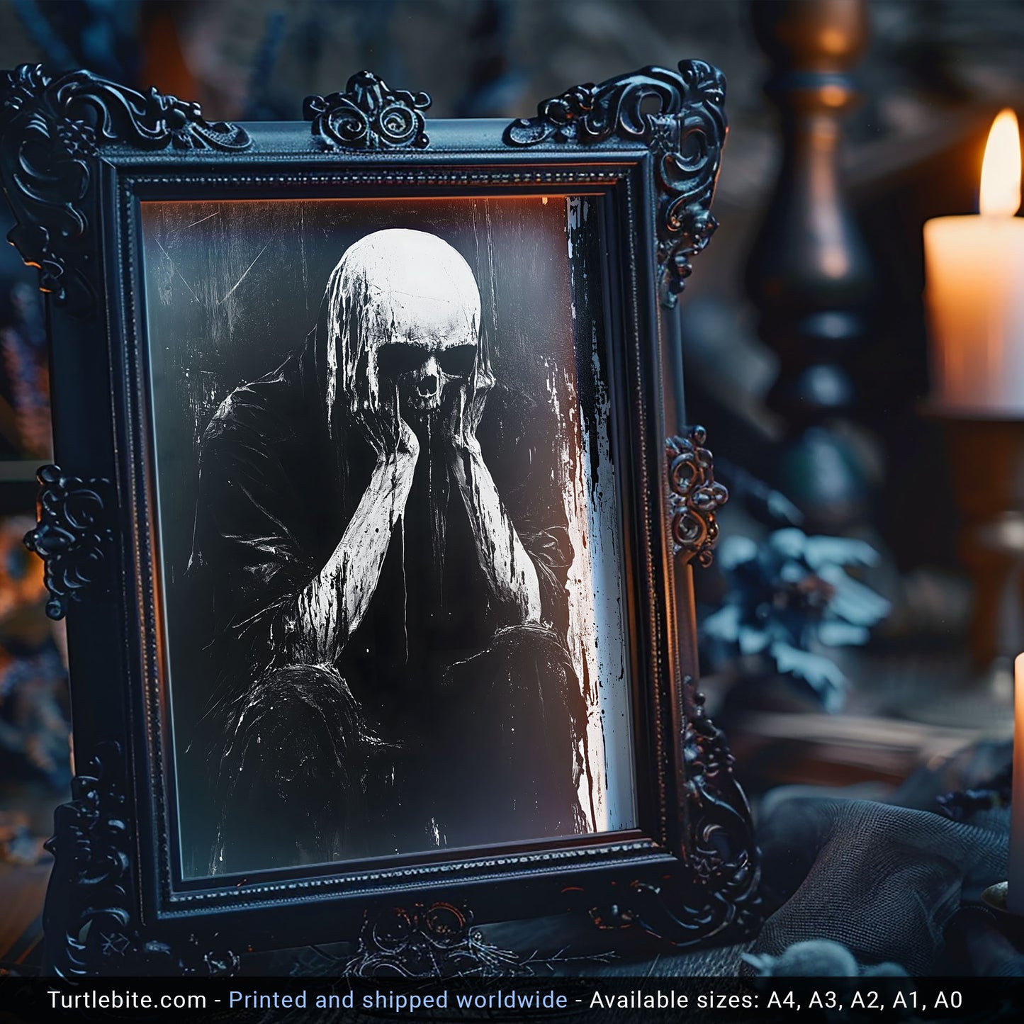 Analog Horror Skull Creature Poster - Black and White Dark Wall Art Painting